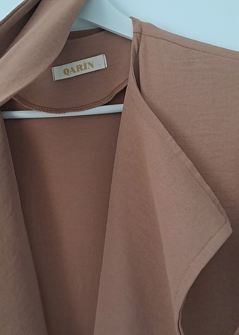 Bej Uzun Kadın Kaban Drapeli Notch Yaka - Görsel 3