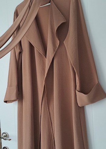 Bej Uzun Kadın Kaban Drapeli Notch Yaka - Görsel 4