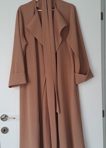 Bej Uzun Kadın Kaban Drapeli Notch Yaka - Görsel 6