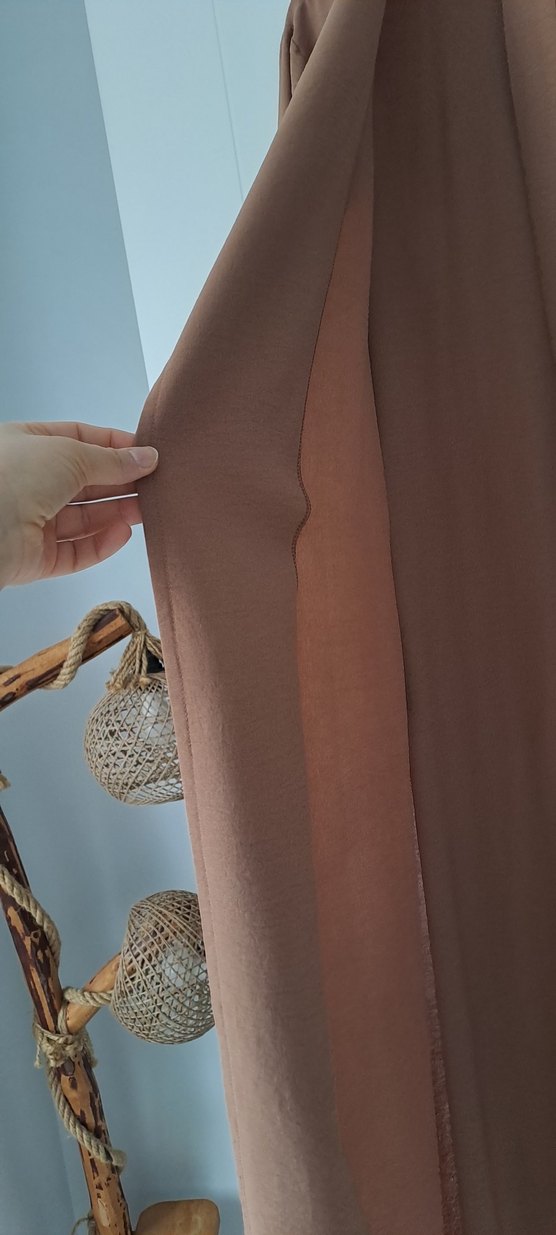 Bej Uzun Kadın Kaban Drapeli Notch Yaka - Görsel 2