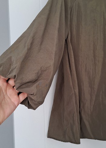 Haki Keten Kadın Tunik, Uzun Kollu, Salaş Kesim - Görsel 5
