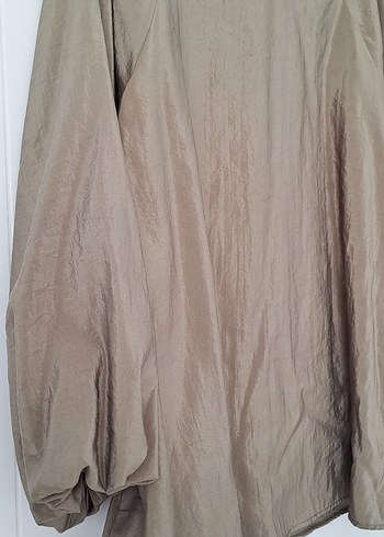 Haki Keten Kadın Tunik, Uzun Kollu, Salaş Kesim - Görsel 2