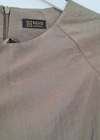 Haki Keten Kadın Tunik, Uzun Kollu, Salaş Kesim - Görsel 6