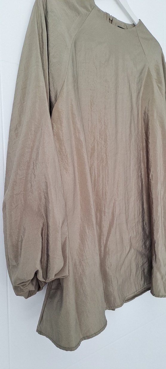 Haki Keten Kadın Tunik, Uzun Kollu, Salaş Kesim - Görsel 2