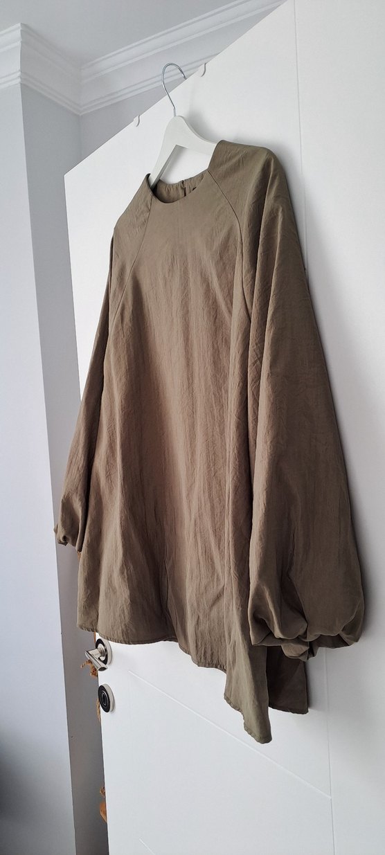 Haki Keten Kadın Tunik, Uzun Kollu, Salaş Kesim - Görsel 3