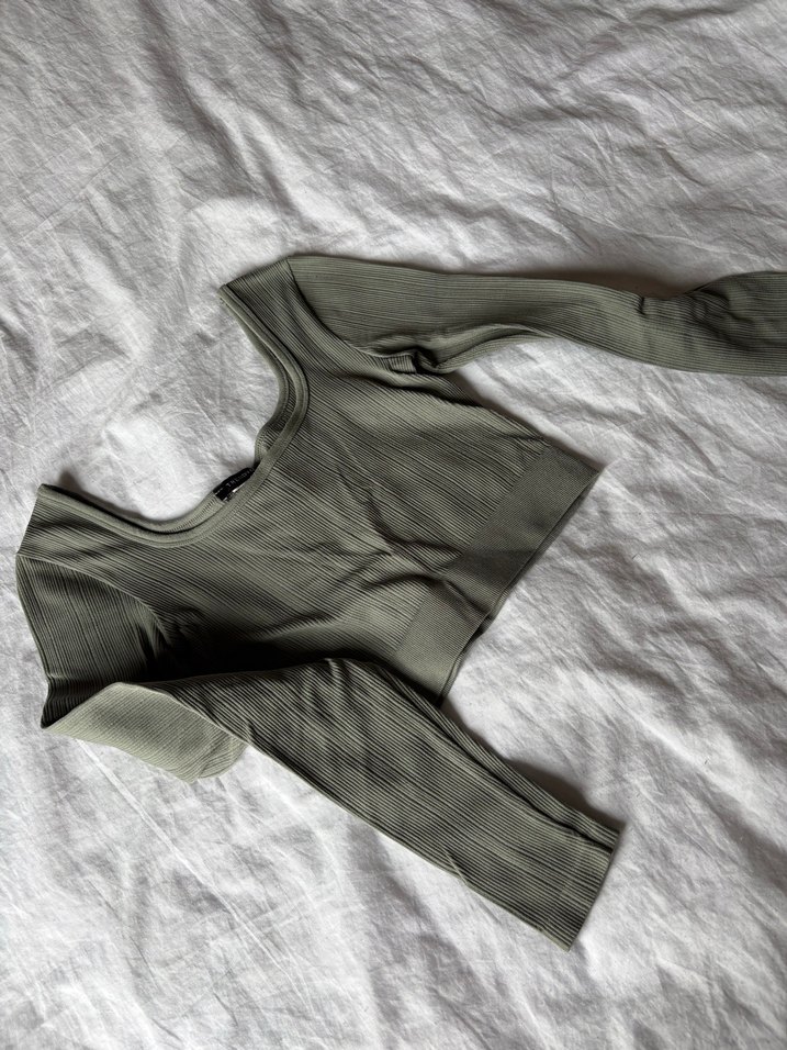 Kadın Haki Uzun Kollu Crop Top - Görsel 2