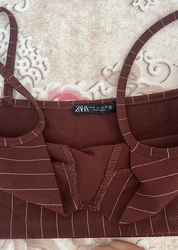 Zara Bordo Çizgili V Yaka Kadın Bustiyer