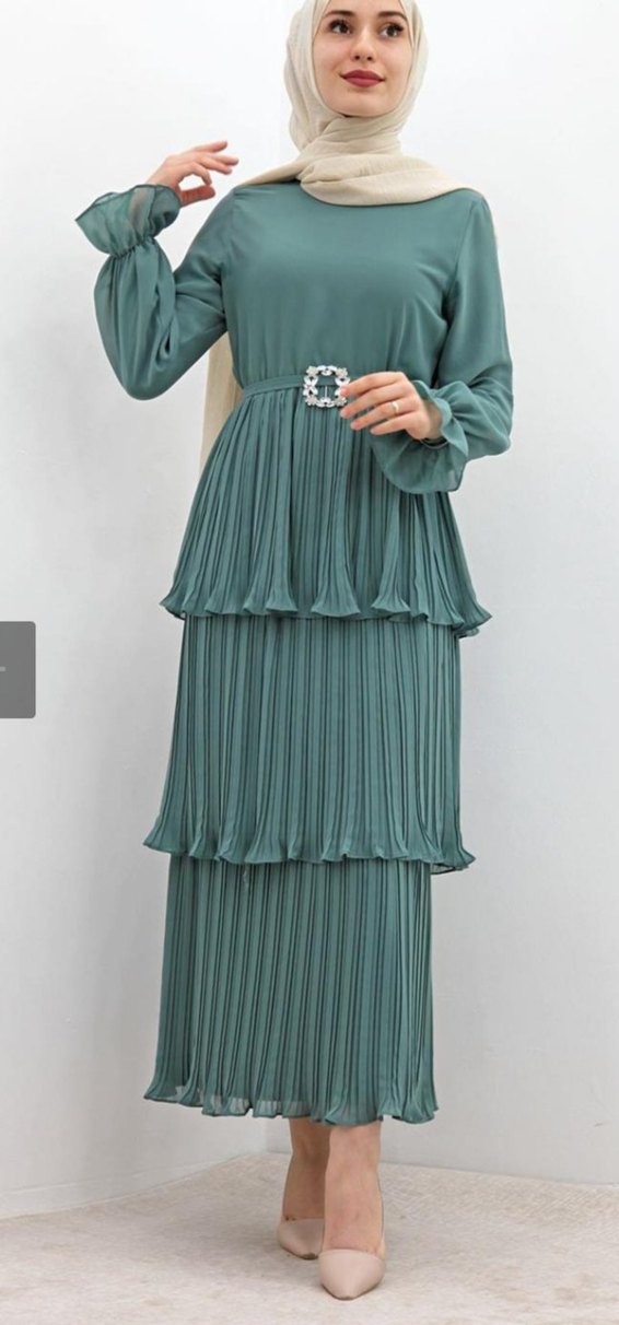 Turkuaz Pilili Uzun Bohem Elbise - Görsel 4