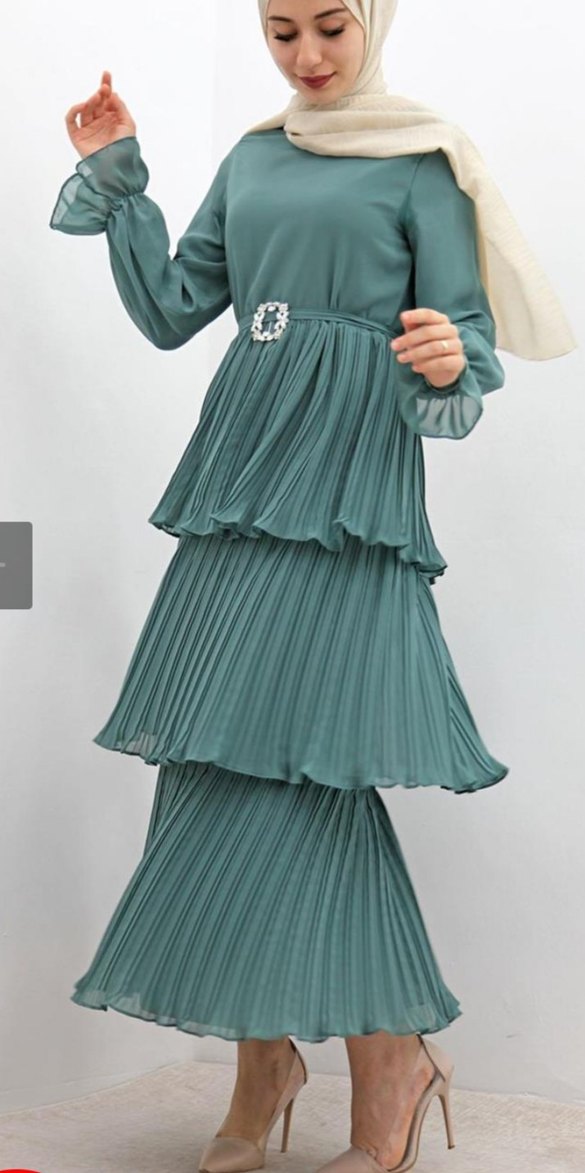 Turkuaz Pilili Uzun Bohem Elbise - Görsel 2