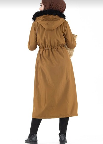 Bej Kadın Süet Kemerli Uzun Trençkot - Görsel 5