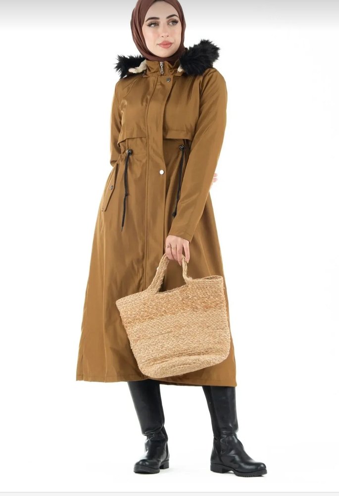Bej Kadın Süet Kemerli Uzun Trençkot - Görsel 3