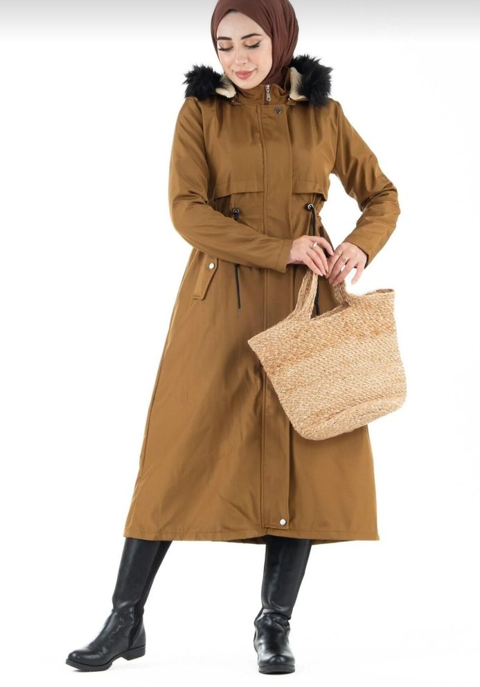 Bej Kadın Süet Kemerli Uzun Trençkot - Görsel 2