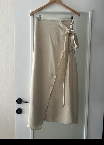 Bej Drapeli Uzun Kadın Etek - Görsel 2