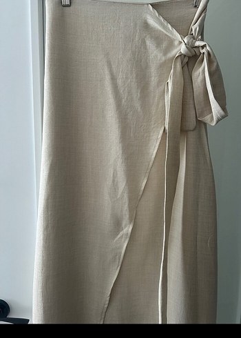 Bej Drapeli Uzun Kadın Etek - Görsel 3