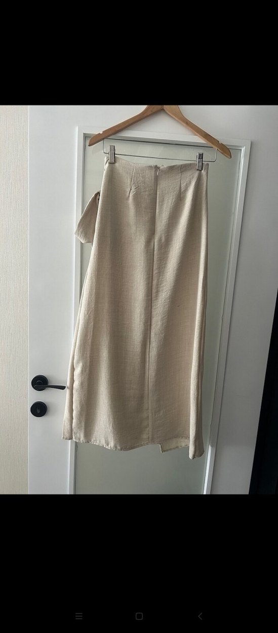 Bej Drapeli Uzun Kadın Etek - Görsel 4