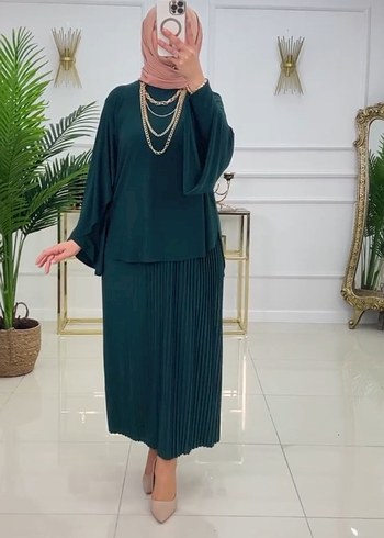 Kadın Yeşil Piliseli Uzun Elbise - Görsel 3