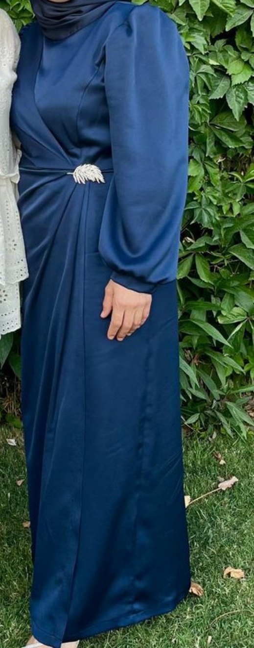 Mavi Drapeli Uzun Kadın Abiye Elbise - Görsel 4