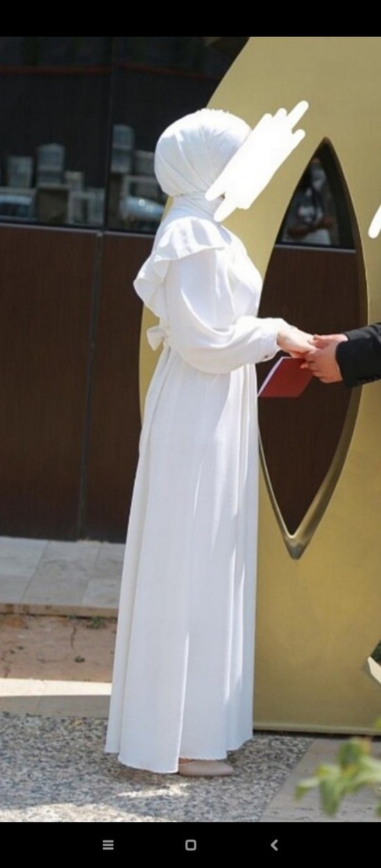 Beyaz Uzun Fırfırlı Kadın Elbise - Görsel 4