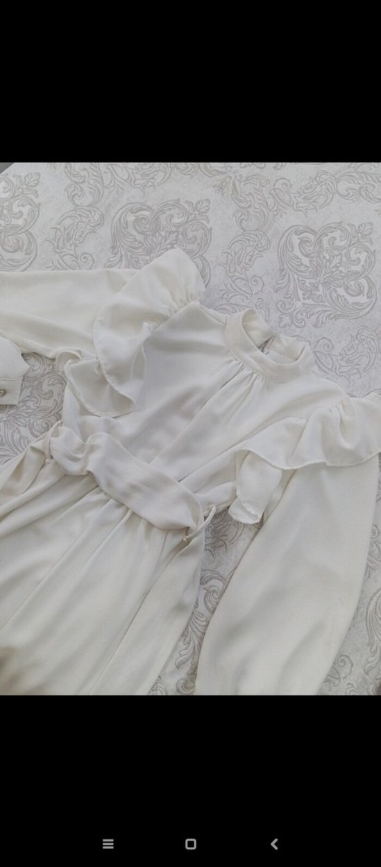 Beyaz Uzun Fırfırlı Kadın Elbise - Görsel 3