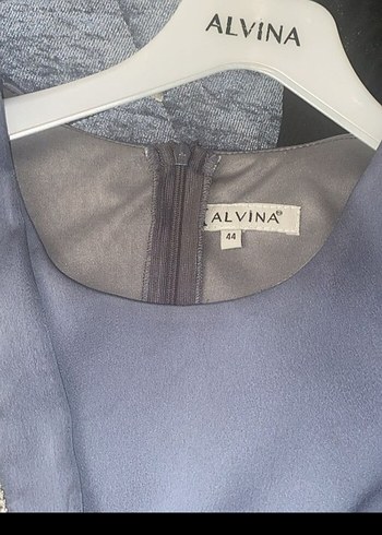 Alvina Nakışlı Gri Uzun Kollu Abiye Elbise