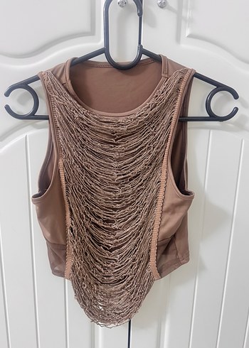 Bej Parlak Kadın Crop - Görsel 2