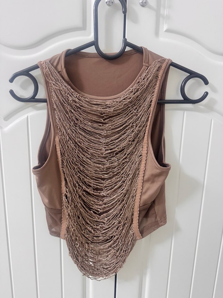 Bej Parlak Kadın Crop - Görsel 2