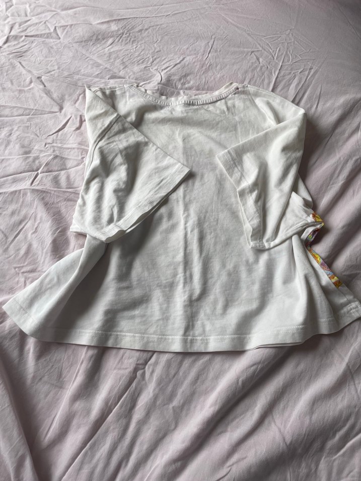 Beyaz Bohem Kız Tişörtü, Fırfırlı, Baskılı - Görsel 3