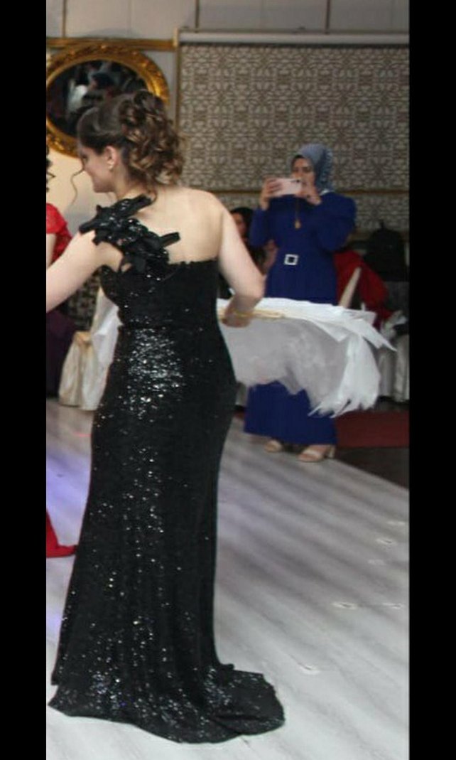 Siyah Drapeli Straplez Uzun Gotik Abiye - Görsel 3