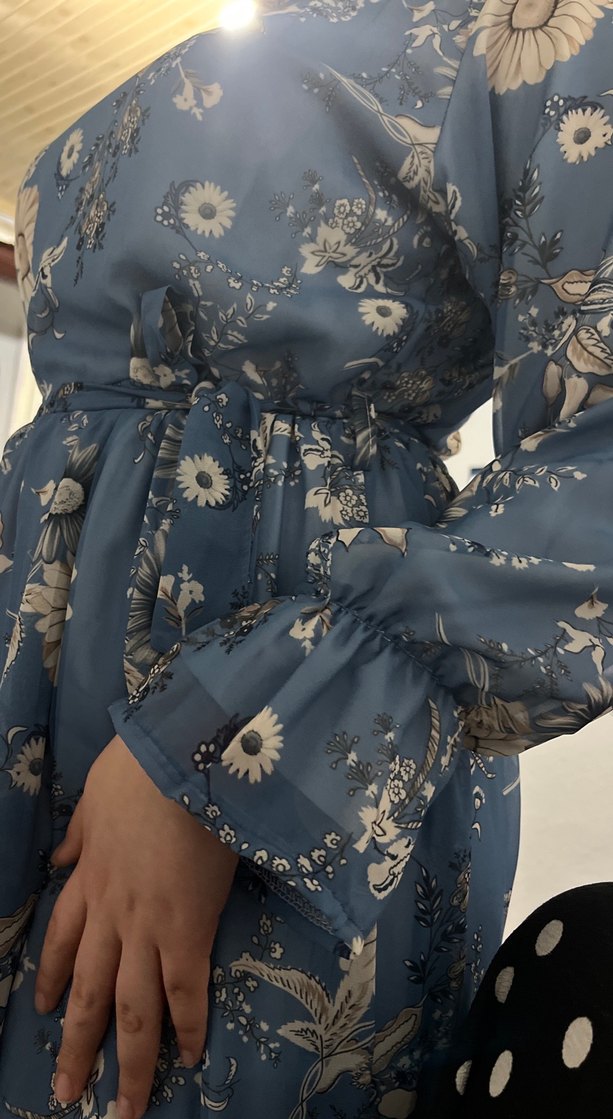 Mavi Çiçek Desenli Bohem Uzun Elbise - Görsel 2