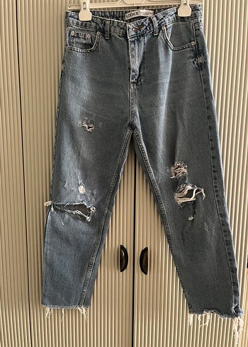 Gri Kadın Bol Kesim Midi Boy Denim Jean