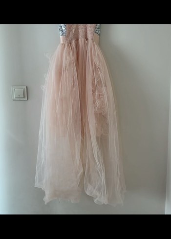 Pudra Renkli Uzun Abiye Elbise - Görsel 5