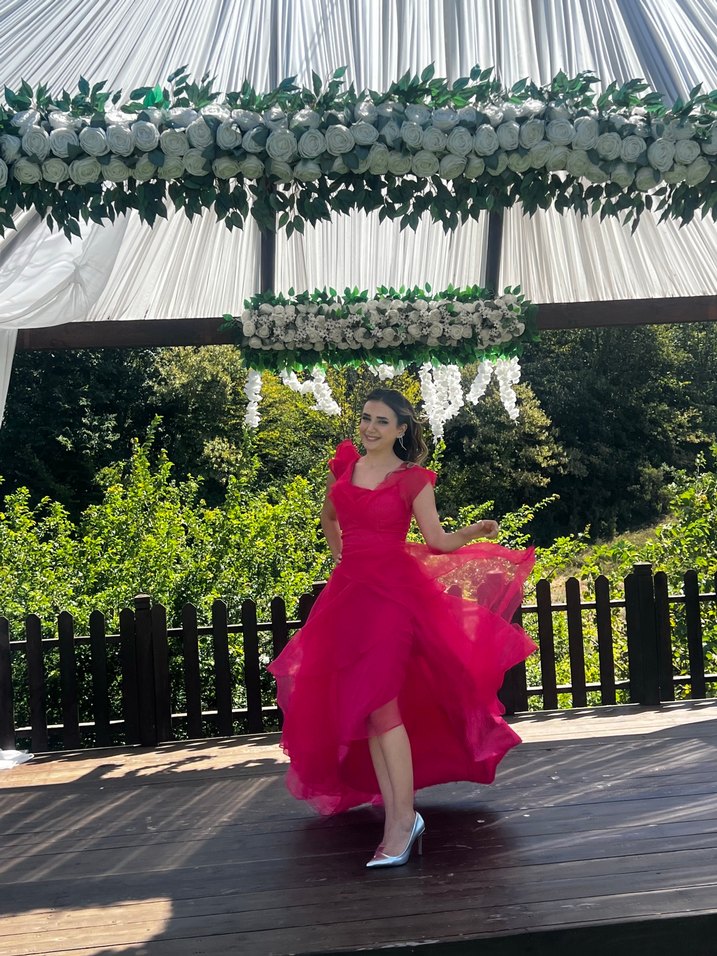 Pembe Drapeli Uzun Straplez Kadın Abiye - Görsel 5