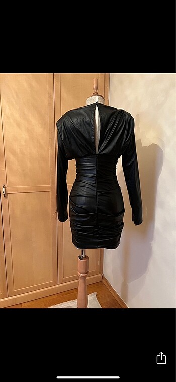 Siyah deri mini elbise - Görsel 6