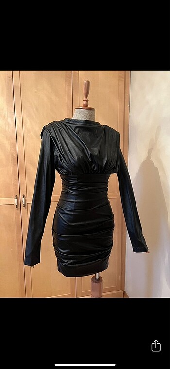 Siyah deri mini elbise - Görsel 5