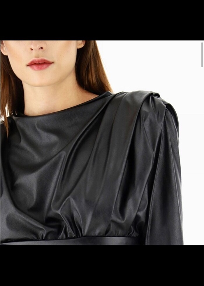 Siyah deri mini elbise - Görsel 4