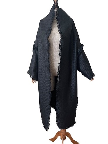 Siyah şanel kumaş panço, kimono