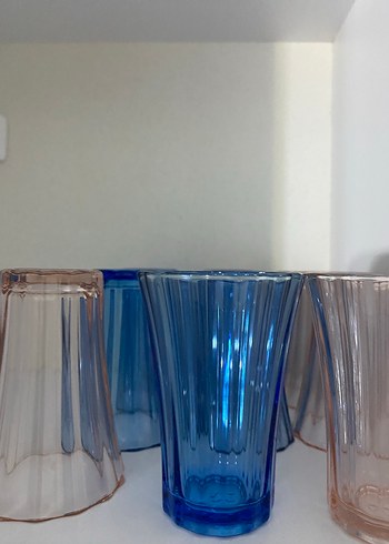 Mavi ve Pembe Renkli cam kahve yanı Bardak Seti 12 Li - Görsel 2