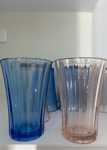 Mavi ve Pembe Renkli cam kahve yanı Bardak Seti 12 Li - Görsel 3