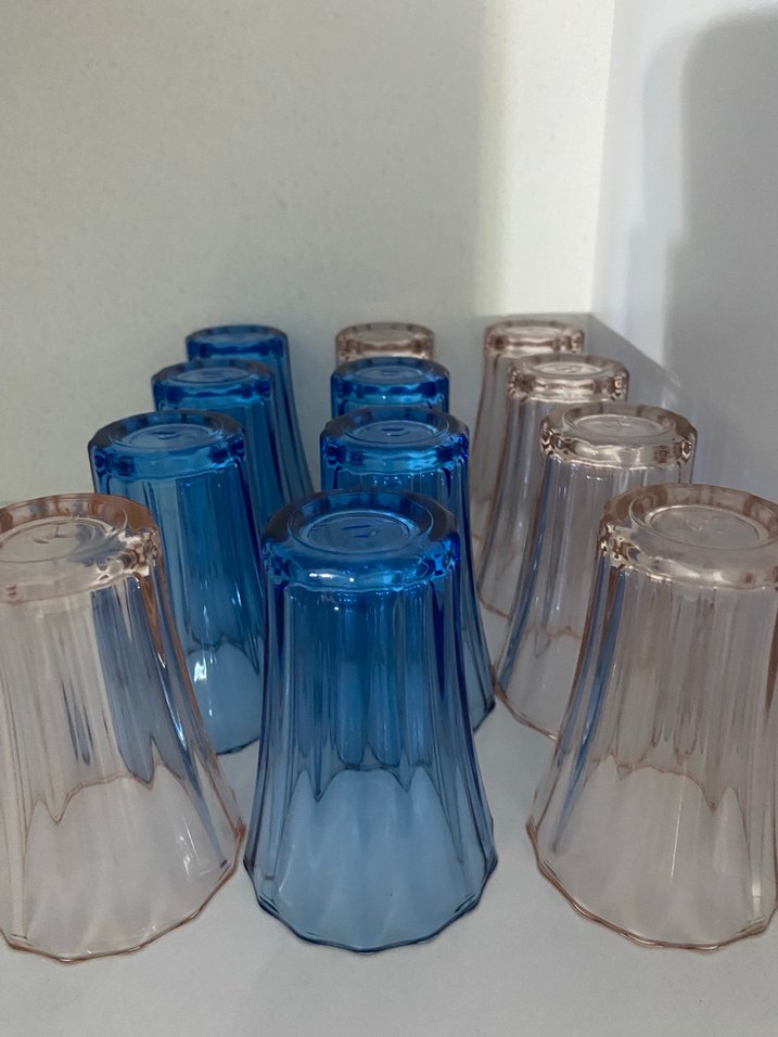 Mavi ve Pembe Renkli cam kahve yanı Bardak Seti 12 Li - Görsel 4