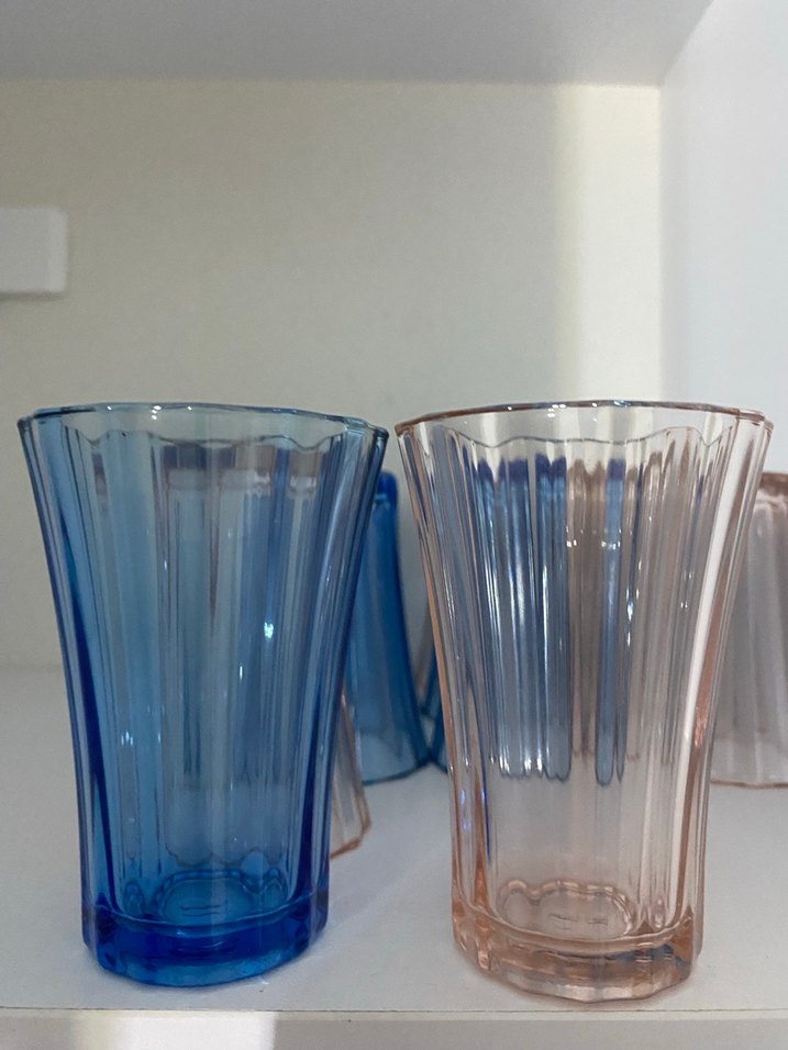 Mavi ve Pembe Renkli cam kahve yanı Bardak Seti 12 Li - Görsel 3