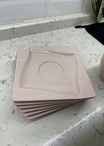 Pastel Pembe porselen Fincan ve Tabak Seti - Görsel 4