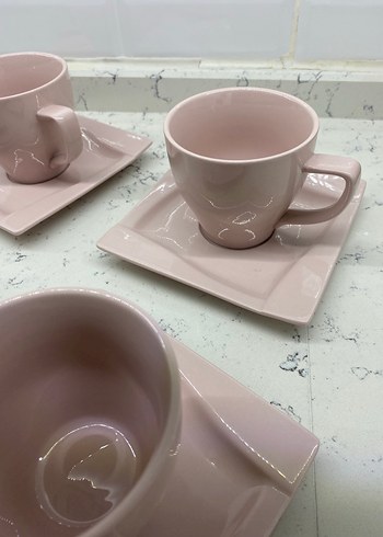 Pastel Pembe porselen Fincan ve Tabak Seti - Görsel 3