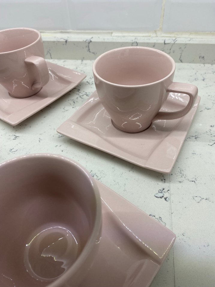 Pastel Pembe porselen Fincan ve Tabak Seti - Görsel 3