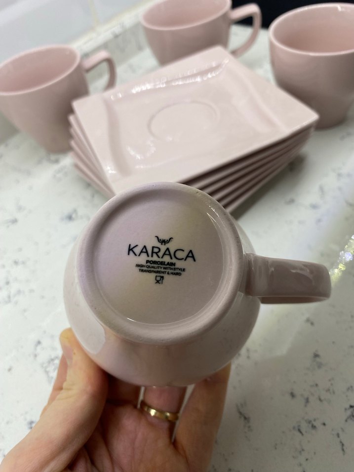 Pastel Pembe porselen Fincan ve Tabak Seti - Görsel 5