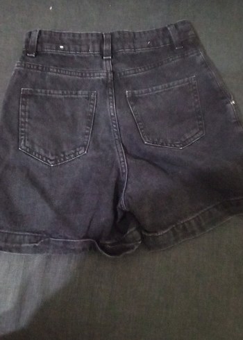 Siyah Kadın Kot Şort, Bel Detaylı, Rahat Kesim - Görsel 3