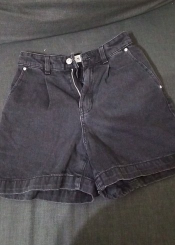 Siyah Kadın Kot Şort, Bel Detaylı, Rahat Kesim - Görsel 2