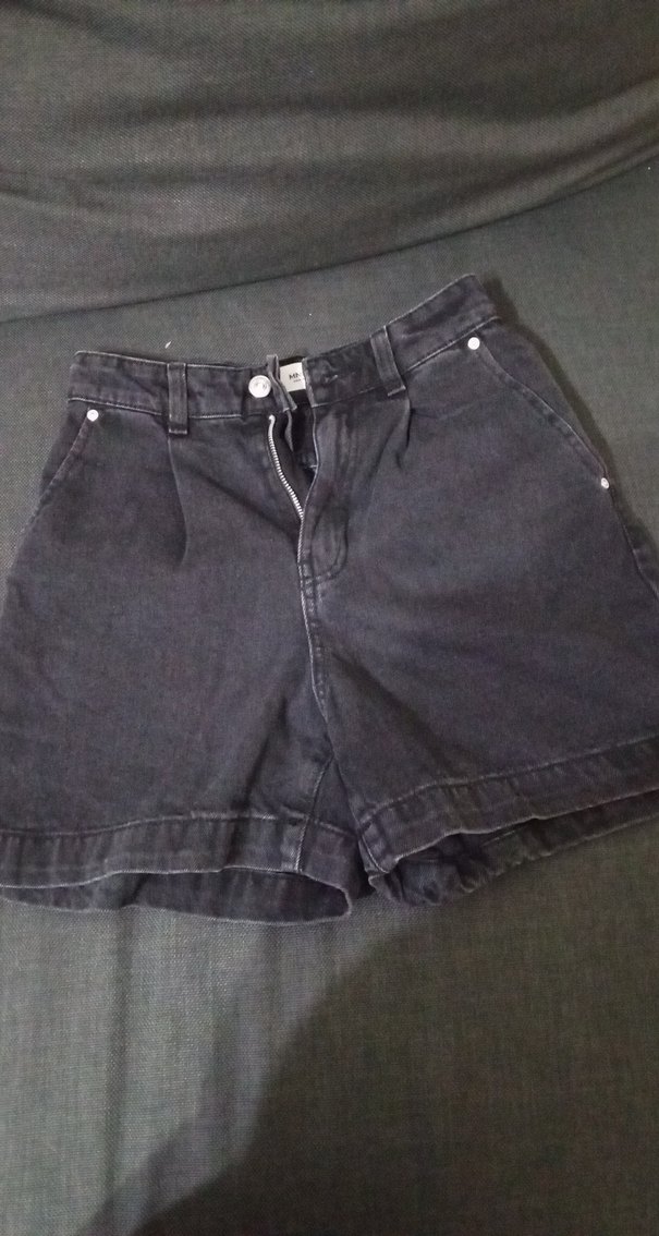 Siyah Kadın Kot Şort, Bel Detaylı, Rahat Kesim - Görsel 2