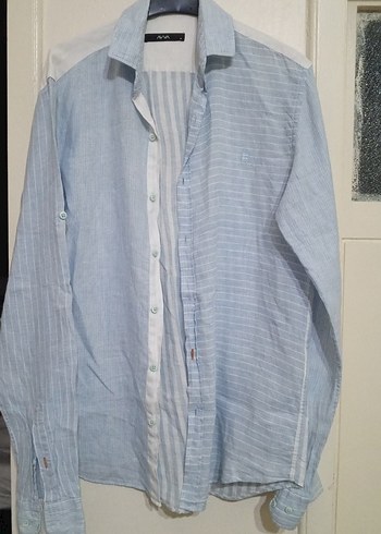 Erkek Mavi Gri Keten Düğmeli Gömlek - Görsel 2