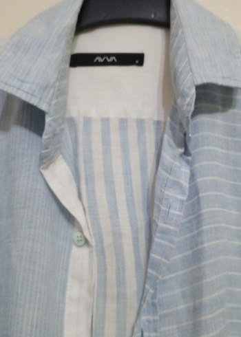 Erkek Mavi Gri Keten Düğmeli Gömlek - Görsel 3