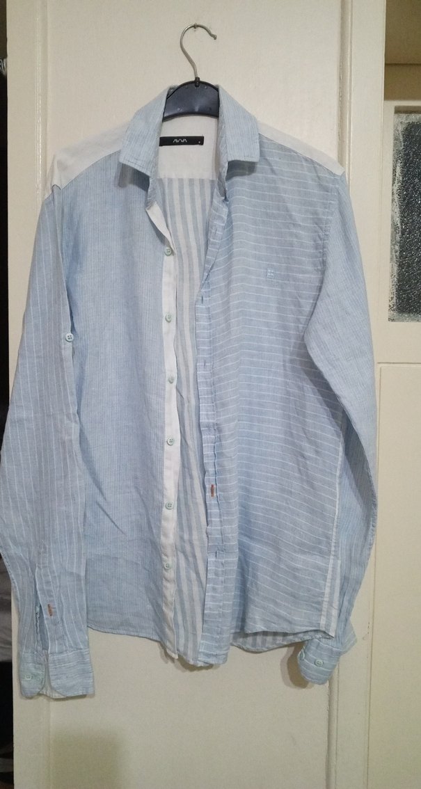 Erkek Mavi Gri Keten Düğmeli Gömlek - Görsel 2